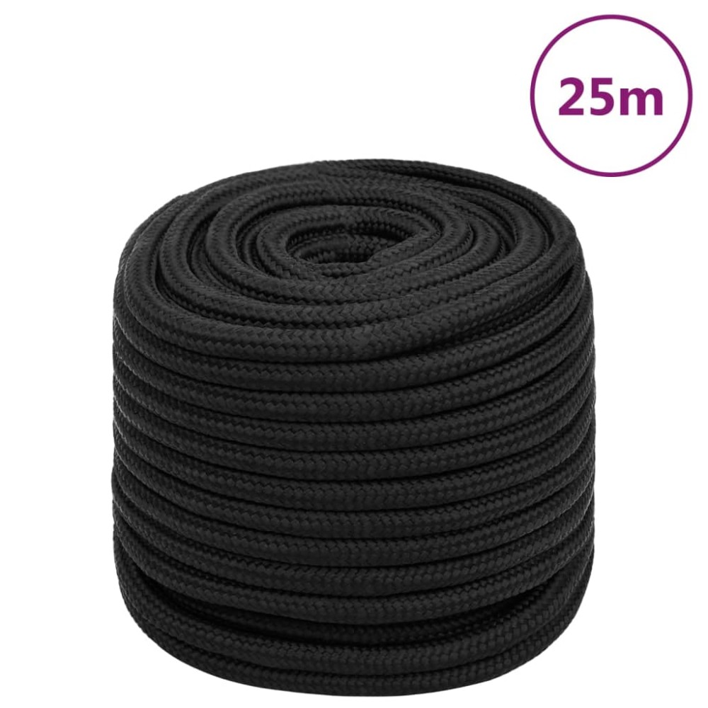 vidaXL Frânghie de barcă, negru complet, 18 mm, 25 m, polipropilenă