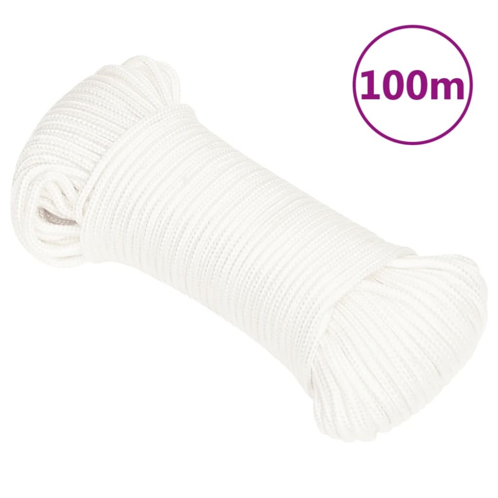 vidaXL Frânghie de barcă, alb complet, 4 mm, 100 m, polipropilenă
