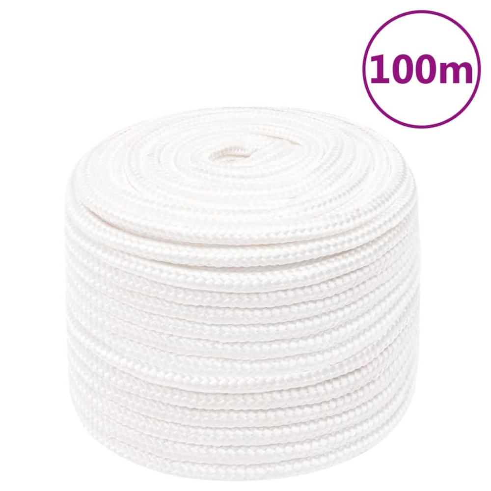 vidaXL Frânghie de barcă, alb complet, 12 mm, 100 m, polipropilenă