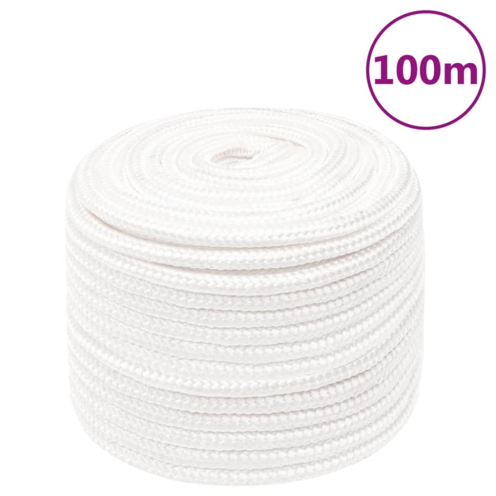 vidaXL Frânghie de barcă, alb complet, 14 mm, 100 m, polipropilenă
