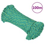vidaXL Frânghie de barcă, verde, 4 mm, 100 m, polipropilenă