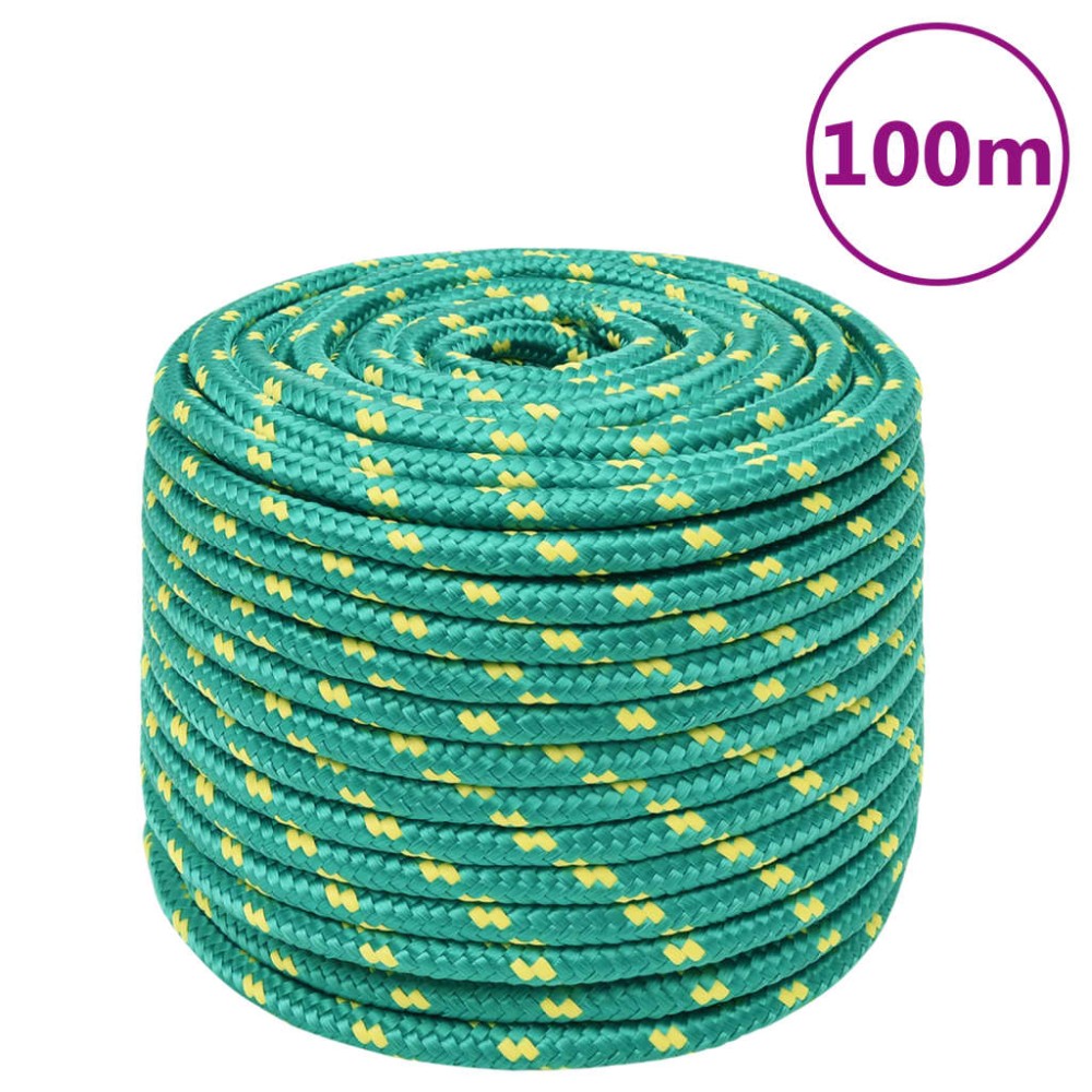 vidaXL Frânghie de barcă, verde, 12 mm, 100 m, polipropilenă