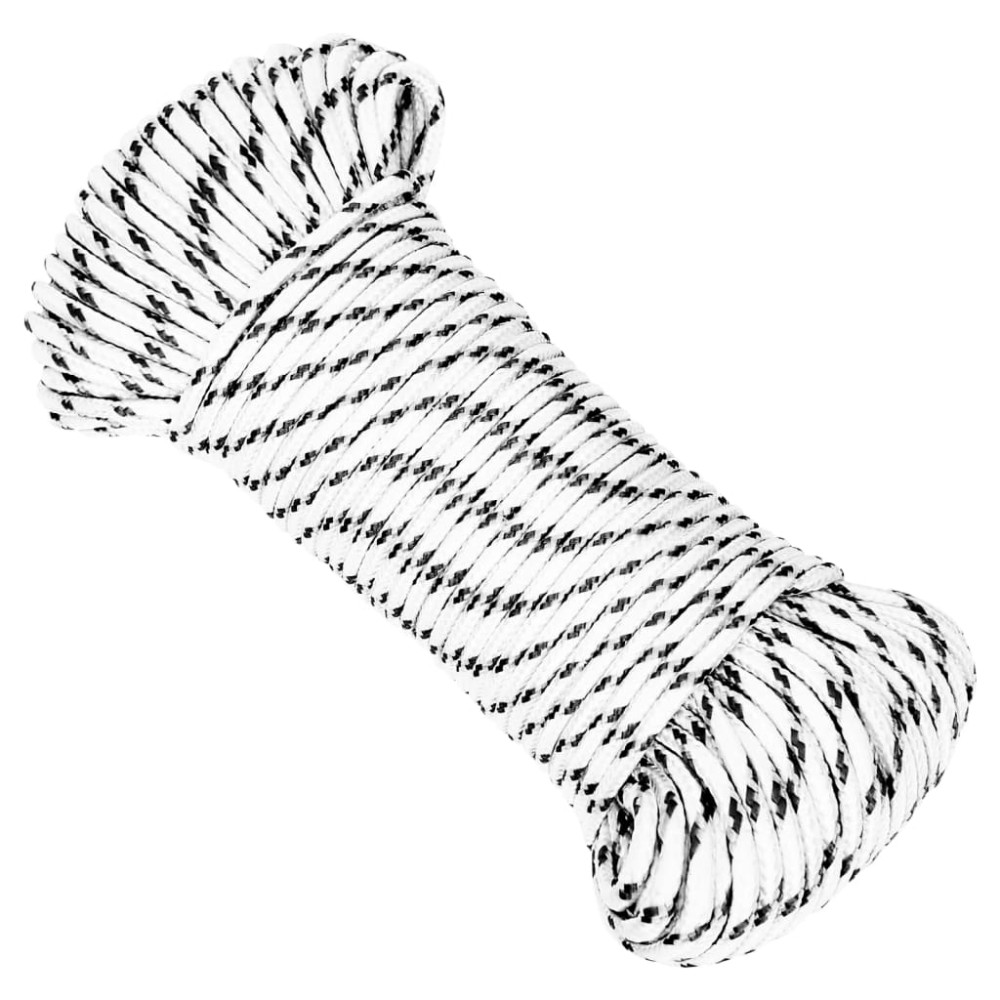 vidaXL Frânghie împletită pentru barcă, alb, 4 mm x 50 m, poliester