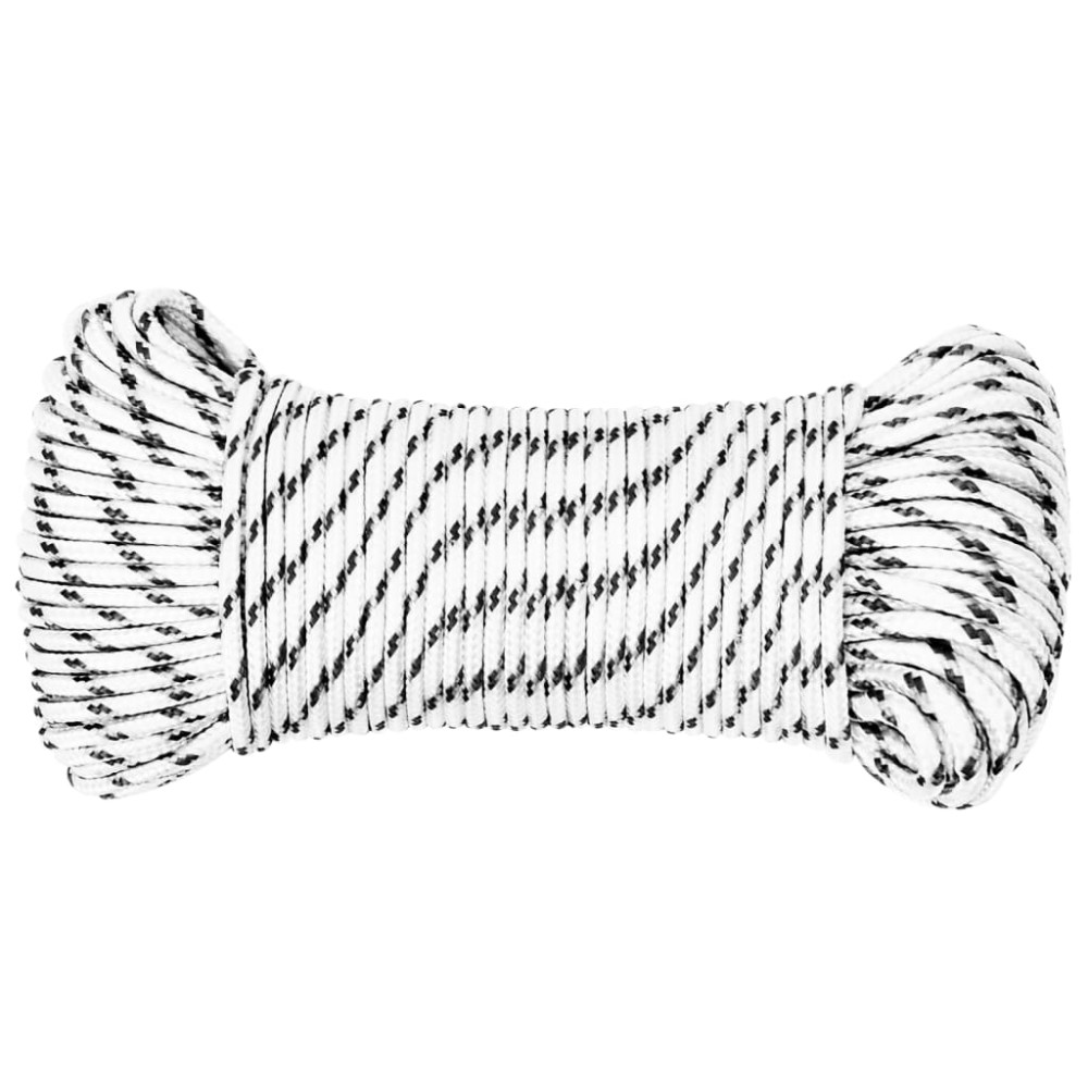vidaXL Frânghie împletită pentru barcă, alb, 4 mm x 250 m, poliester