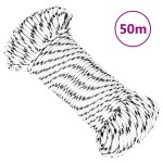 vidaXL Frânghie împletită pentru barcă, alb, 5 mm x 50 m, poliester vidaXL Frânghie împletită pentru barcă, alb, 5 mm x 50 m, poliester