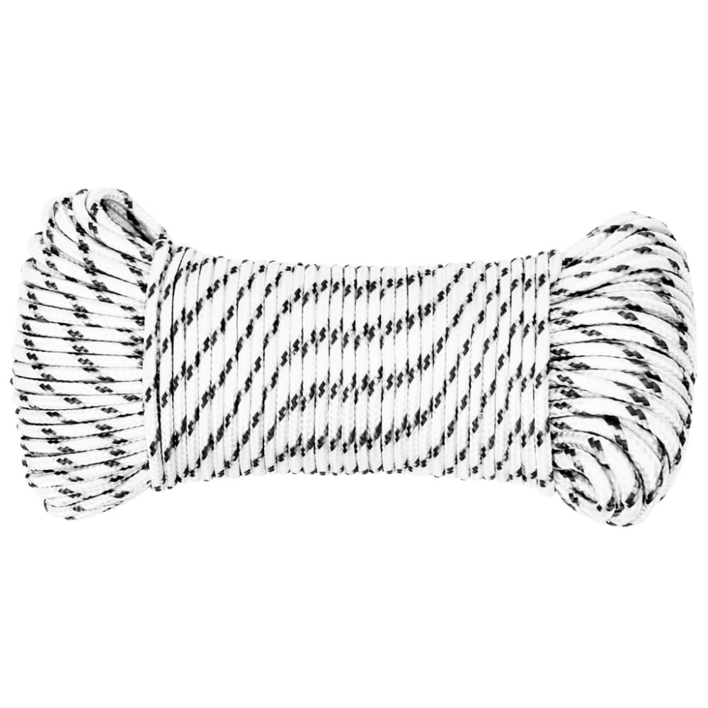 vidaXL Frânghie împletită pentru barcă, alb, 5 mm x 100 m, poliester