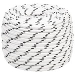 vidaXL Frânghie împletită pentru barcă, alb, 12 mm x 25 m, poliester vidaXL Frânghie împletită pentru barcă, alb, 12 mm x 25 m, poliester