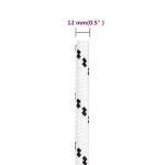 vidaXL Frânghie împletită pentru barcă, alb, 12 mm x 25 m, poliester vidaXL Frânghie împletită pentru barcă, alb, 12 mm x 25 m, poliester