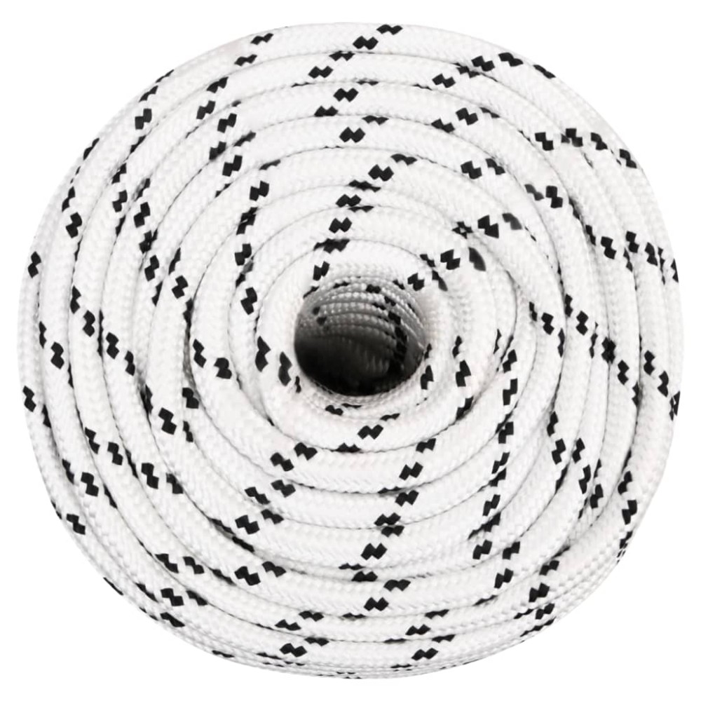 vidaXL Frânghie împletită pentru barcă, alb, 14 mm x 100 m, poliester