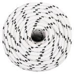 vidaXL Frânghie împletită pentru barcă, alb, 14 mm x 250 m, poliester vidaXL Frânghie împletită pentru barcă, alb, 14 mm x 250 m, poliester