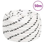 vidaXL Frânghie împletită pentru barcă, alb, 16 mm x 50 m, poliester vidaXL Frânghie împletită pentru barcă, alb, 16 mm x 50 m, poliester