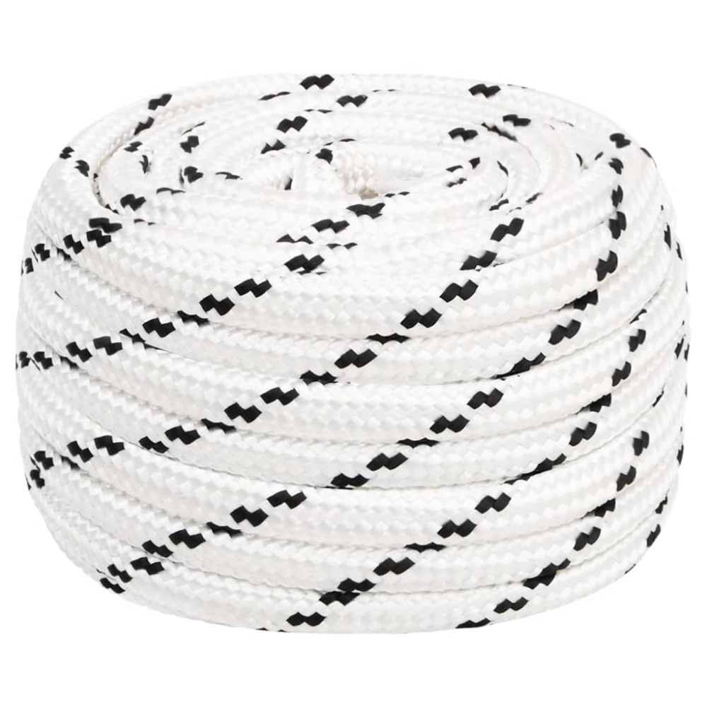 vidaXL Frânghie împletită pentru barcă, alb, 20 mm x 50 m, poliester