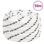 vidaXL Frânghie împletită pentru barcă, alb, 20 mm x 50 m, poliester vidaXL Frânghie împletită pentru barcă, alb, 20 mm x 50 m, poliester