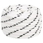 vidaXL Frânghie împletită pentru barcă, alb, 20 mm x 100 m, poliester vidaXL Frânghie împletită pentru barcă, alb, 20 mm x 100 m, poliester