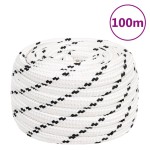 vidaXL Frânghie împletită pentru barcă, alb, 20 mm x 100 m, poliester vidaXL Frânghie împletită pentru barcă, alb, 20 mm x 100 m, poliester