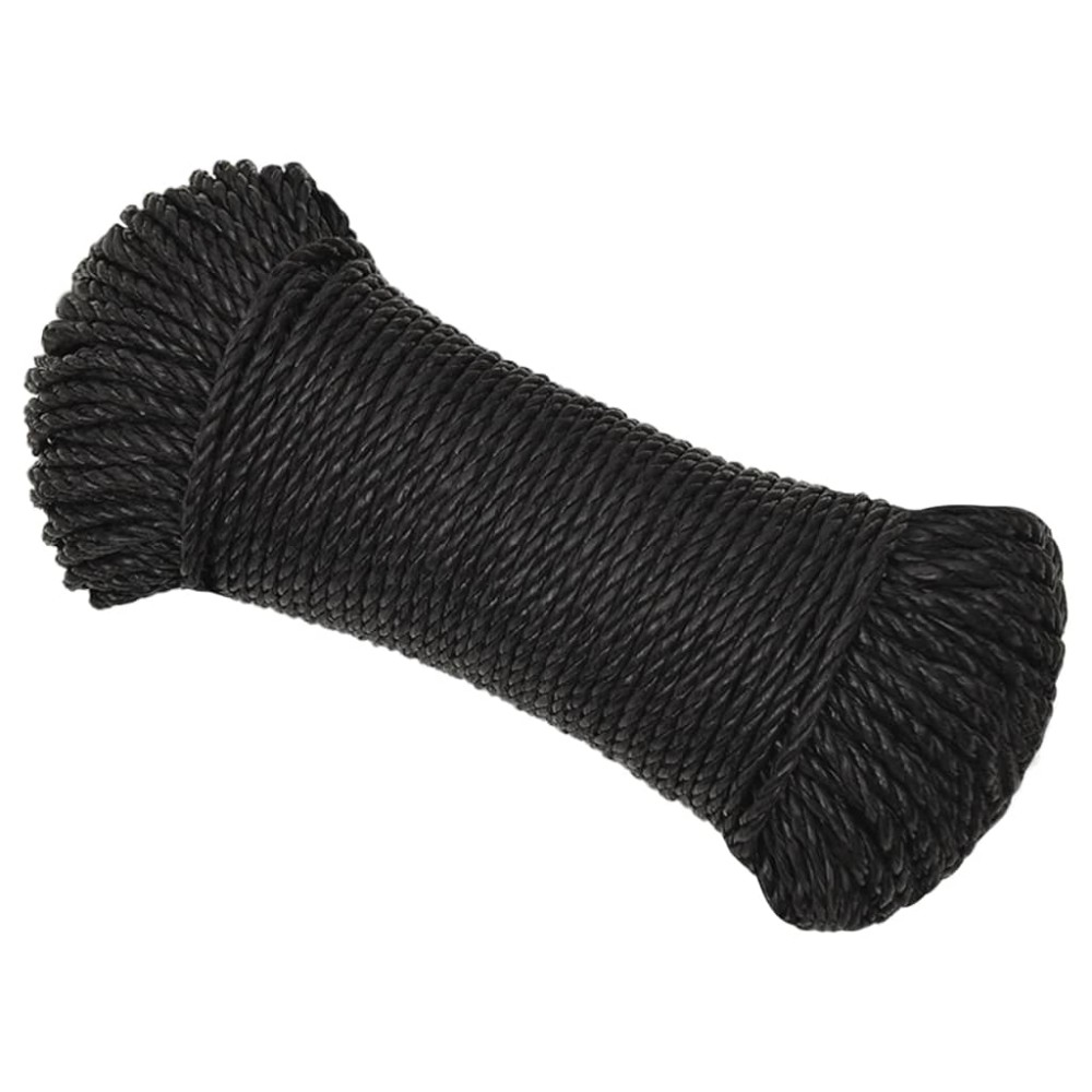 vidaXL Frânghie de lucru, negru, 6 mm, 100 m, polipropilenă