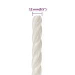 vidaXL Frânghie de lucru, Alb, 12 mm, 50 m, polipropilenă