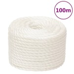 vidaXL Frânghie de lucru, alb, 12 mm, 100 m, polipropilenă
