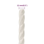 vidaXL Frânghie de lucru, alb, 12 mm, 100 m, polipropilenă