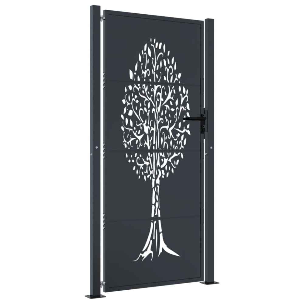 vidaXL Poartă pentru grădină, antracit, 105x205 cm, oțel, design copac