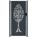 vidaXL Poartă pentru grădină, antracit, 105x205 cm, oțel, design copac