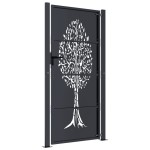 vidaXL Poartă pentru grădină, antracit, 105x205 cm, oțel, design copac