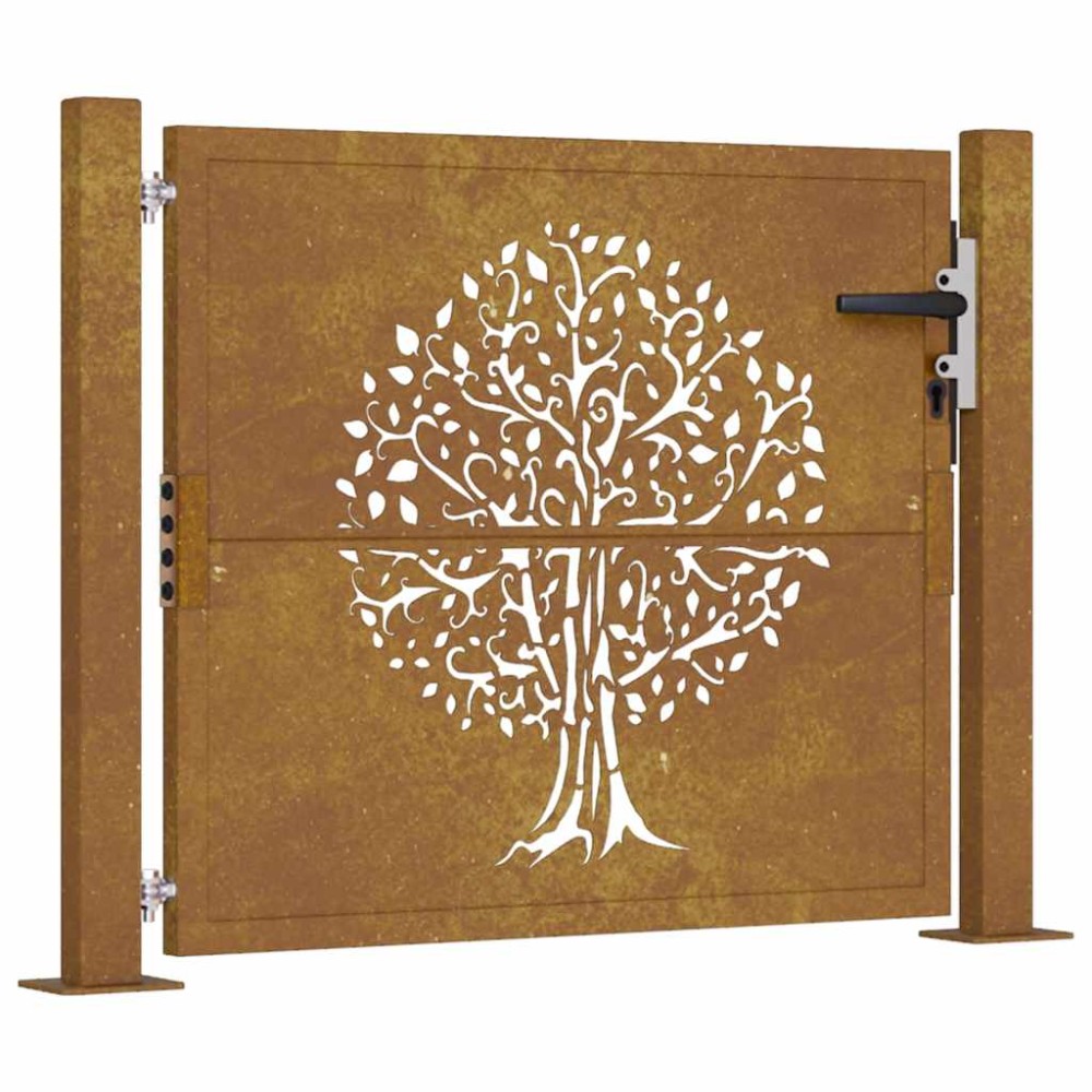 vidaXL Poartă pentru grădină, 105x80 cm, oțel corten, model copac