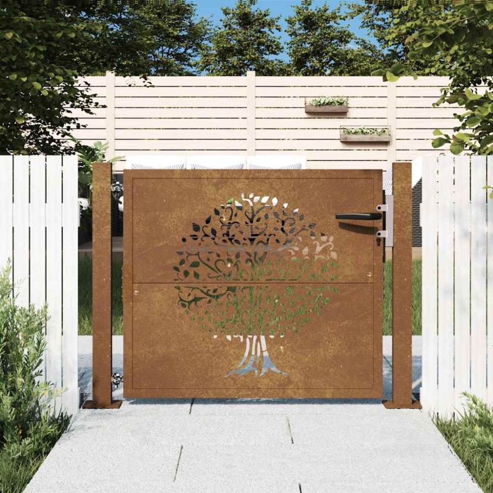 vidaXL Poartă pentru grădină, 105x105 cm, oțel corten, model copac