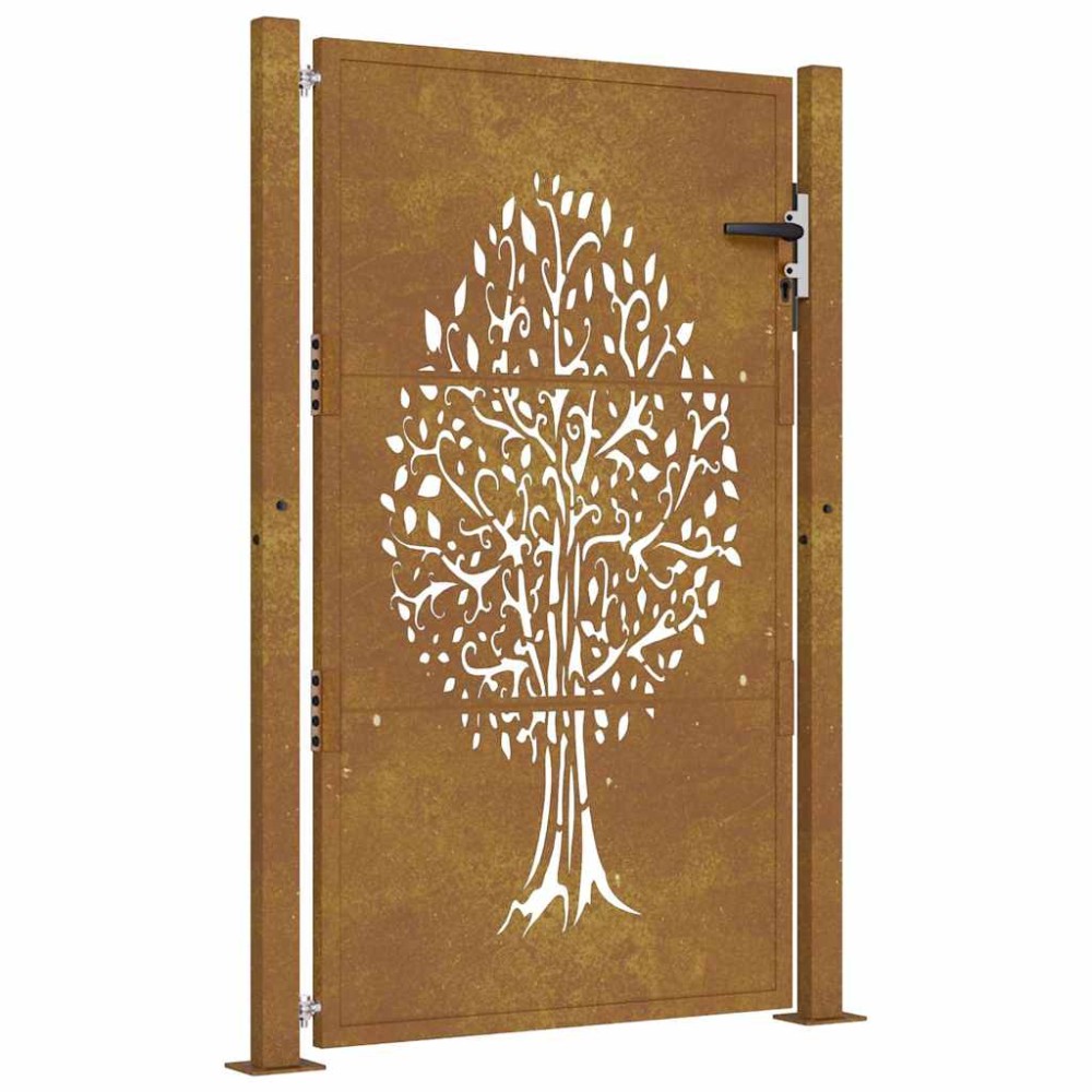 vidaXL Poartă pentru grădină, 105x130 cm, oțel corten, model copac