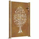 vidaXL Poartă pentru grădină, 105x155 cm, oțel corten, model copac
