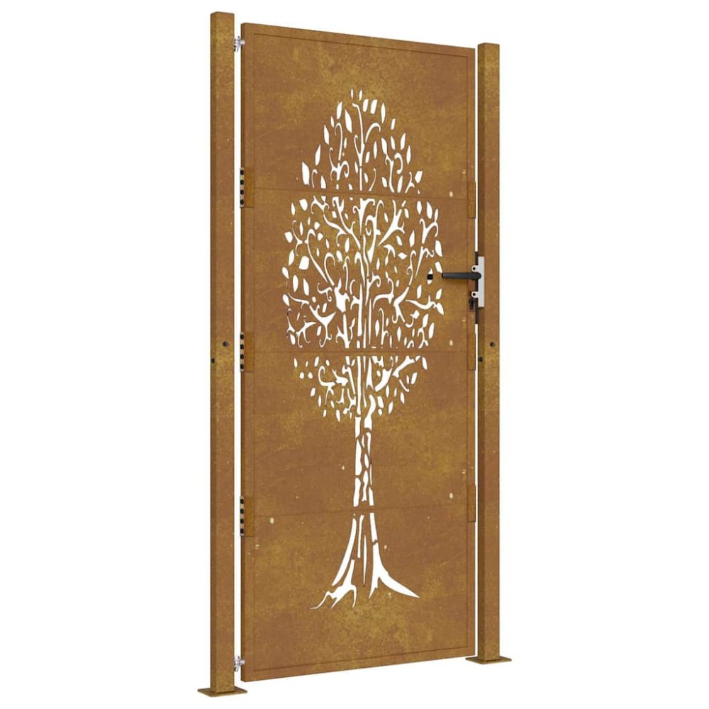 vidaXL Poartă pentru grădină, 105x180 cm, oțel corten, model copac