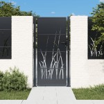 vidaXL Poartă pentru grădină, antracit, 105x205 cm, oțel, model iarbă vidaXL Poartă pentru grădină, antracit, 105x205 cm, oțel, model iarbă