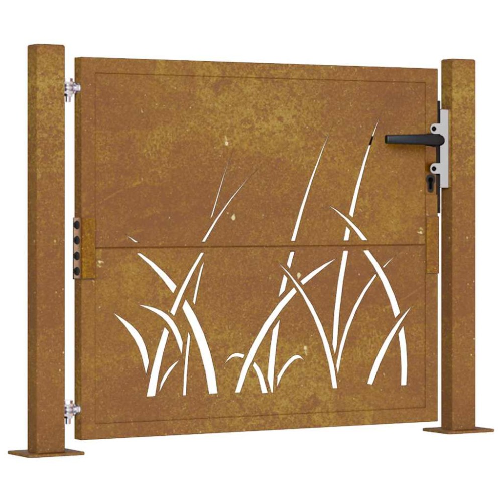 vidaXL Poartă pentru grădină, 105x80 cm, oțel corten, model iarbă