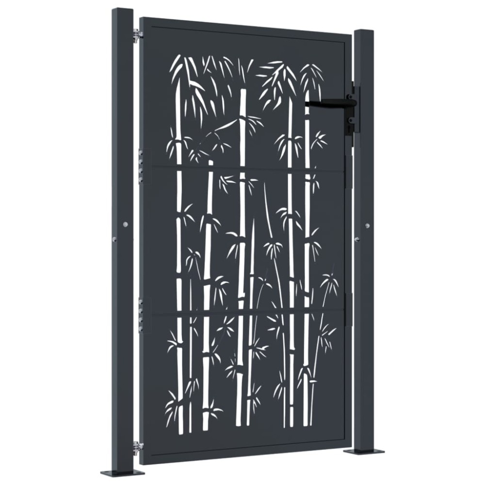 vidaXL Poartă pentru grădină, antracit, 105x155 cm, oțel, model bambus