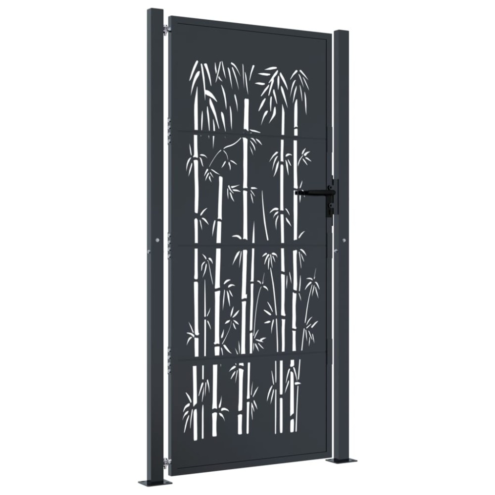 vidaXL Poartă pentru grădină, antracit, 105x180 cm, oțel, model bambus