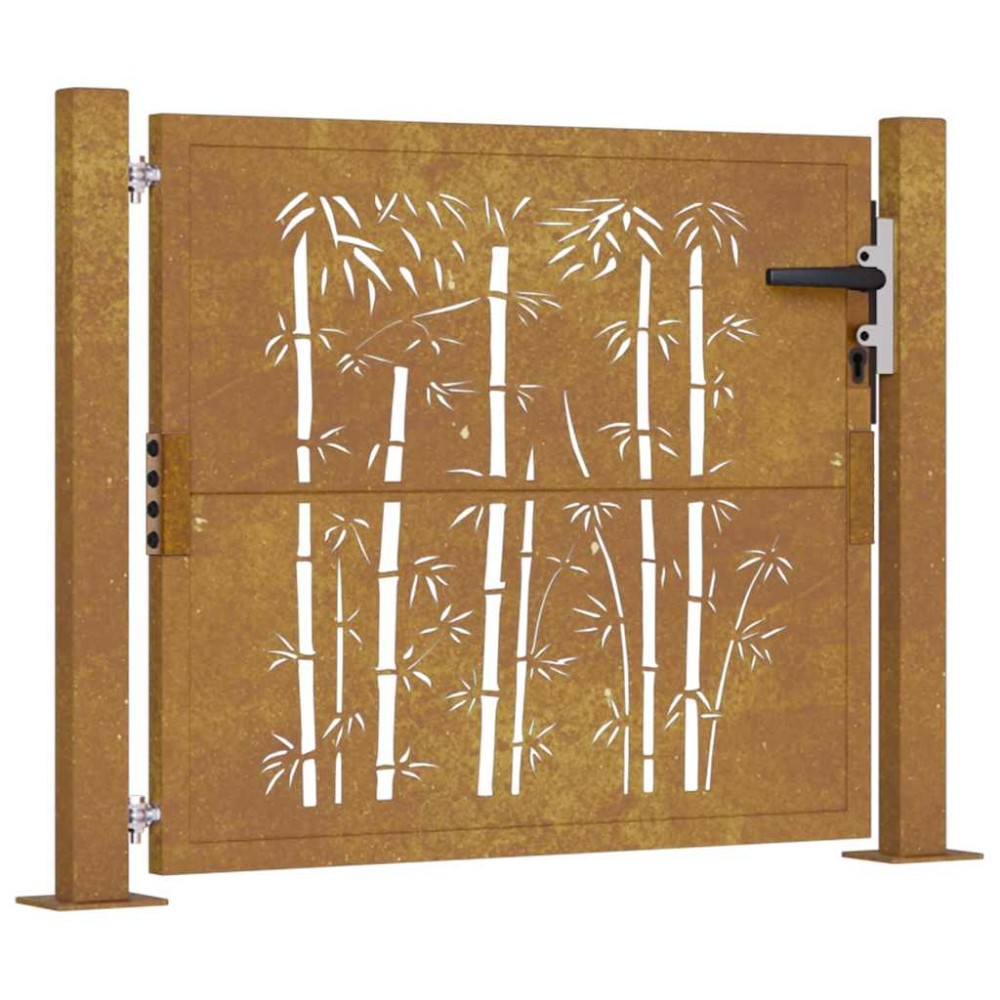 vidaXL Poartă pentru grădină, 105x80 cm, oțel corten, model bambus