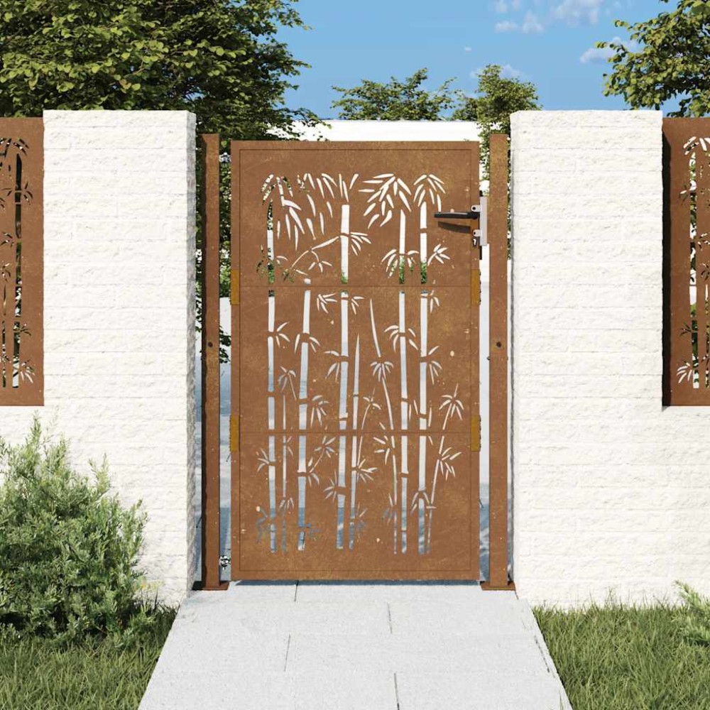 vidaXL Poartă pentru grădină, 105x155 cm, oțel corten, model bambus