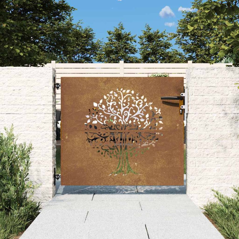 vidaXL Poartă pentru grădină, 85x75 cm, oțel corten, model copac
