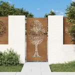 vidaXL Poartă pentru grădină, 85x200 cm, oțel corten, model copac vidaXL Poartă pentru grădină, 85x200 cm, oțel corten, model copac