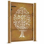 vidaXL Poartă pentru grădină, 105x155 cm, oțel corten, model copac