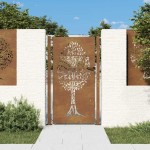 vidaXL Poartă pentru grădină, 105x180 cm, oțel corten, model copac vidaXL Poartă pentru grădină, 105x180 cm, oțel corten, model copac