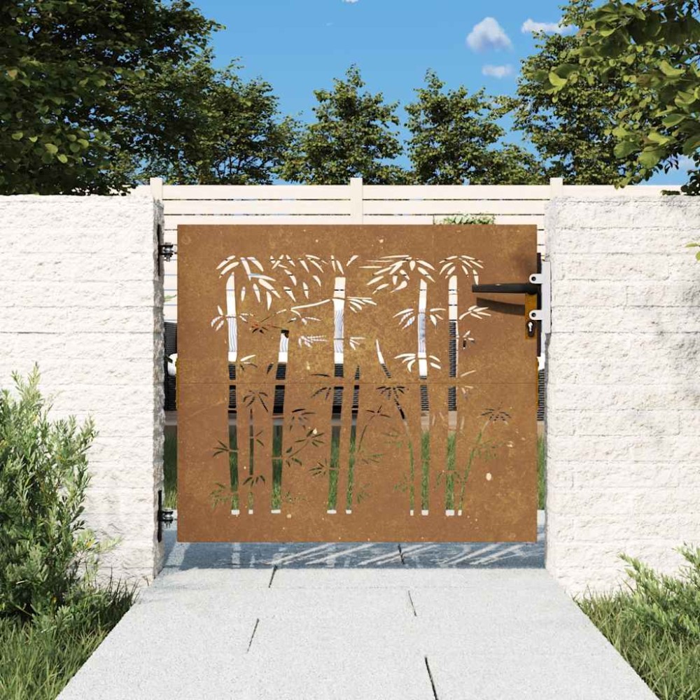 vidaXL Poartă pentru grădină, 85x100 cm, oțel corten, model bambus