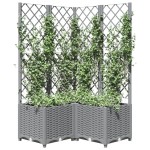 vidaXL Jardinieră de grădină cu spalier, gri deschis, 80x80x136 cm, PP