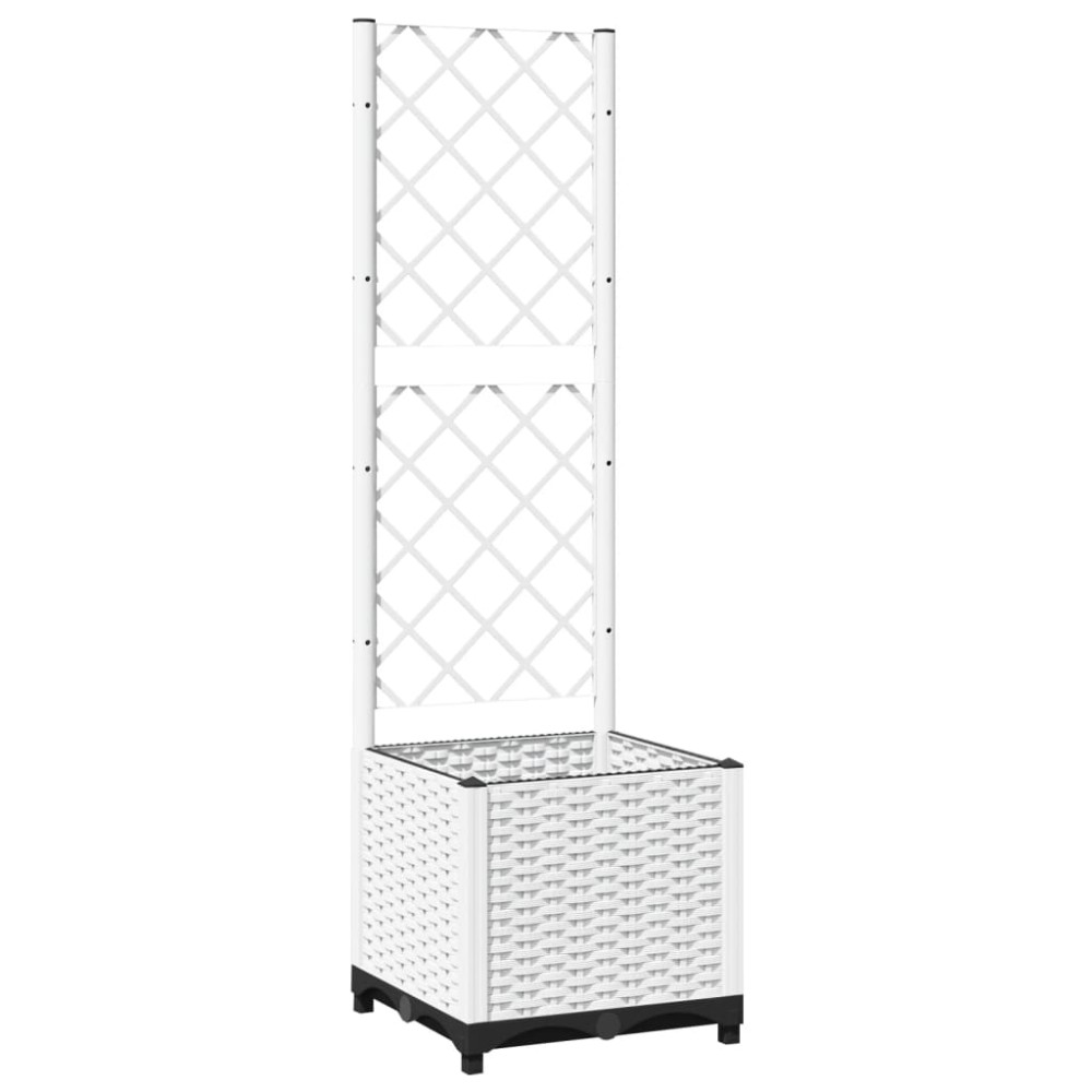vidaXL Jardinieră de grădină cu spalier, alb, 40x40x136 cm, PP