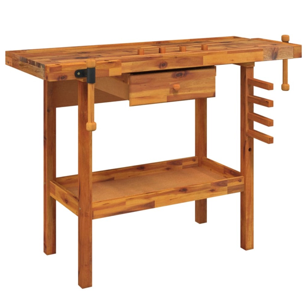 vidaXL Banc de lucru cu sertar și menghine, 124x52x83 cm, lemn acacia
