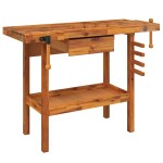 vidaXL Banc de lucru cu sertar și menghine, 124x52x83 cm, lemn acacia