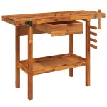 vidaXL Banc de lucru cu sertar și menghine, 124x52x83 cm, lemn acacia