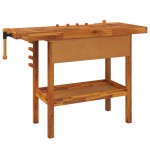 vidaXL Banc de lucru cu sertar și menghine, 124x52x83 cm, lemn acacia