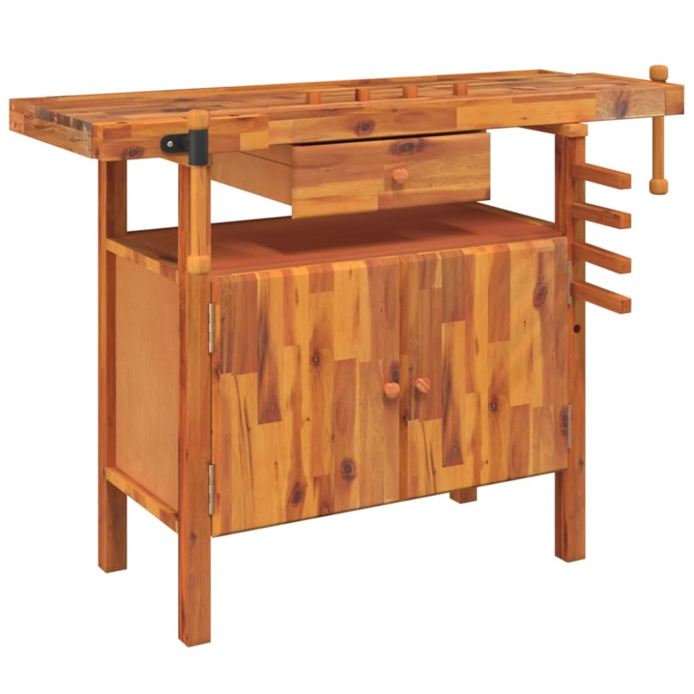 vidaXL Banc de lucru cu sertar și menghine, 124x52x83 cm, lemn acacia