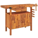 vidaXL Banc de lucru cu sertar și menghine, 124x52x83 cm, lemn acacia vidaXL Banc de lucru cu sertar și menghine, 124x52x83 cm, lemn acacia